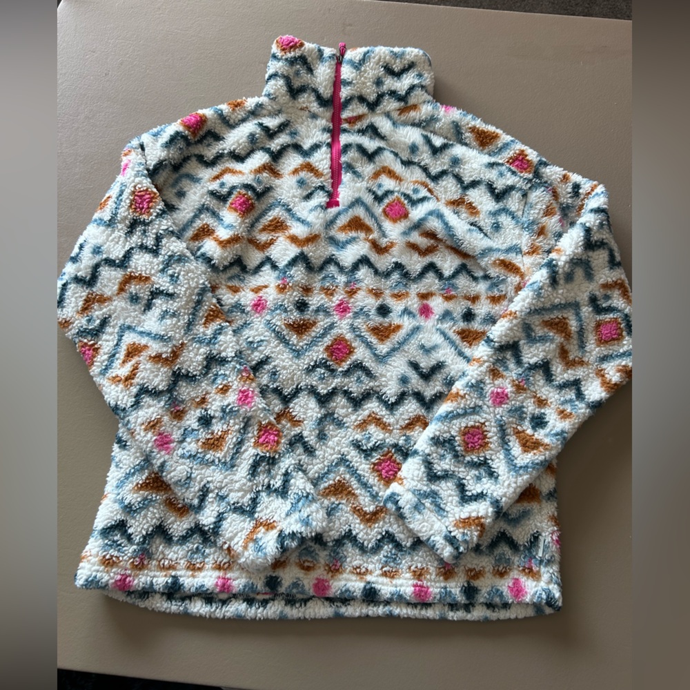 Eddie Bauer Cozy Fuzzy Aztec Pattern Zip-Up Pullover